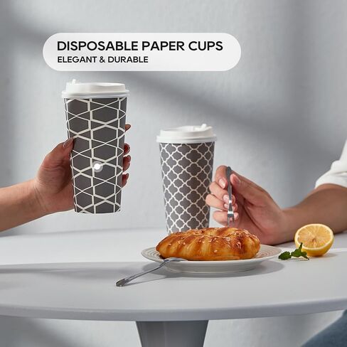 JOLLY PARTY Disposable Coffee Cups with Lids -16 oz (100 Sets) To Go Coffee Cups, Paper Coffee Cups for Beverages Espresso Tea, Suitable for Cafes, Offices and Home in Saudi Arabia