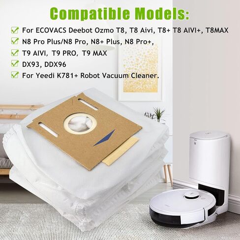 20 Pack Disposable Dust Bag for ECOVACS Deebot T8 AIVI / T8 Max/ N8 Pro Plus / N8 Pro / DX93 / DDX96/N10 Plus Robot Vacuum and Mop Cleaner, Replacement T8 Bags for Ecovacs Deebot, for Yeedi K781+ in Saudi Arabia