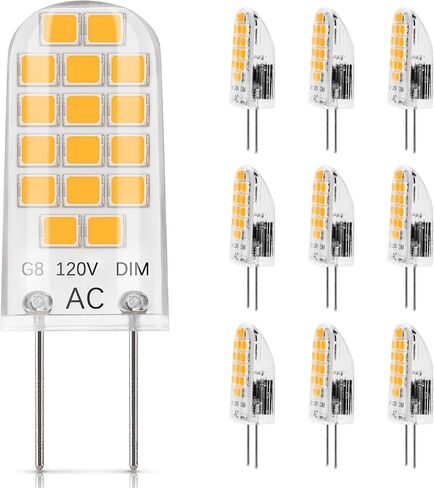 لمبة DiCUNO G8 LED قابلة للتعتيم، 2 وات (ما يعادل 20 وات)، أبيض دافئ 2700 ك، 120 فولت، T4 JCD نوع مصابيح إضاءة ثنائية الدبوس لتحت الخزانة، إضاءة مضادة، 10 عبوات in Saudi Arabia