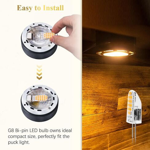 لمبة DiCUNO G8 LED قابلة للتعتيم، 2 وات (ما يعادل 20 وات)، أبيض دافئ 2700 ك، 120 فولت، T4 JCD نوع مصابيح إضاءة ثنائية الدبوس لتحت الخزانة، إضاءة مضادة، 10 عبوات in Saudi Arabia