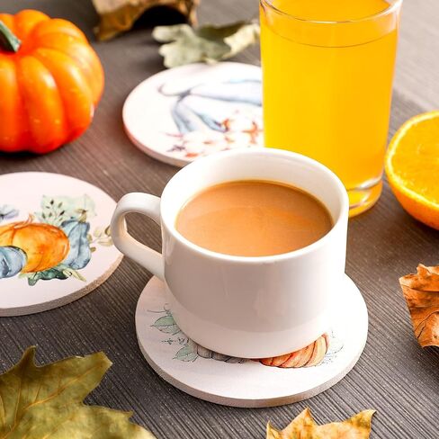مجموعة من 6 قواعد أكواب خريفية بألوان مائية للمشروبات من خشب الصنوبر لعيد الشكر، حصيرة كأس خشبية مستديرة، هدايا دافئة لعيد الهالوين، حصاد الخريف، عيد الميلاد، شريط المنزل، طاولة المطبخ، ديكور المكتب in Saudi Arabia