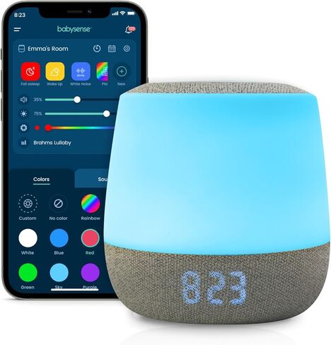 آلة الصوت والضوء من بيبي سينس دريمر للأطفال، إضاءة ليلية RGB قابلة للتعديل، عرض الساعة ودرجة الحرارة، مدرب النوم، جدول البرامج، مهدئ للضوضاء باللون الأبيض والوردي والبني، التهويدات والأصوات in Kuwait