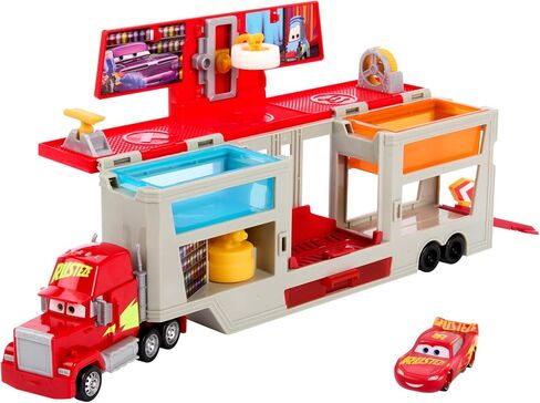 Mattel Disney Pixar Cars Transforming Truck & Toy Car Playset, Color Changers Paint Shop Mack with Detachable Cab, Color Change Lightning McQueen & Accessories in Saudi Arabia