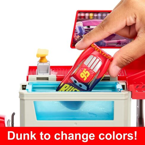 Mattel Disney Pixar Cars Transforming Truck & Toy Car Playset, Color Changers Paint Shop Mack with Detachable Cab, Color Change Lightning McQueen & Accessories in Saudi Arabia