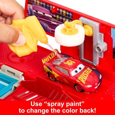Mattel Disney Pixar Cars Transforming Truck & Toy Car Playset, Color Changers Paint Shop Mack with Detachable Cab, Color Change Lightning McQueen & Accessories in Saudi Arabia