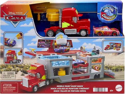 Mattel Disney Pixar Cars Transforming Truck & Toy Car Playset, Color Changers Paint Shop Mack with Detachable Cab, Color Change Lightning McQueen & Accessories in Saudi Arabia