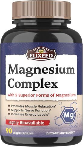 Magnesium Complex, 300 mg of Elemental Magnesium, 5 Forms with Magnesium Glycinate & Citrate, Superior Absorption, for Muscle, Nerve & Cardiovascular Health, Non-GMO, 90 Veggie Caps in Kuwait