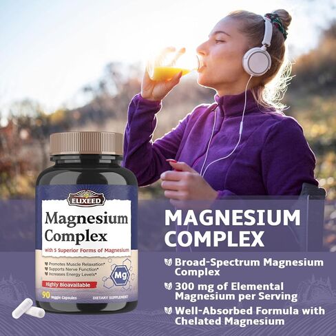 Magnesium Complex, 300 mg of Elemental Magnesium, 5 Forms with Magnesium Glycinate & Citrate, Superior Absorption, for Muscle, Nerve & Cardiovascular Health, Non-GMO, 90 Veggie Caps in Kuwait