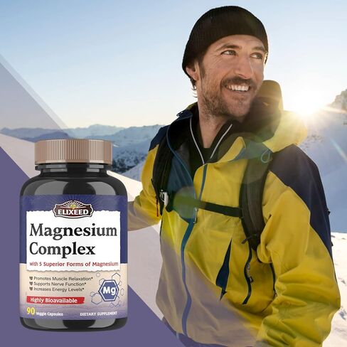 Magnesium Complex, 300 mg of Elemental Magnesium, 5 Forms with Magnesium Glycinate & Citrate, Superior Absorption, for Muscle, Nerve & Cardiovascular Health, Non-GMO, 90 Veggie Caps in Kuwait