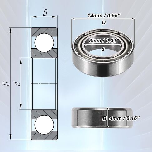 ACROPIX MR148ZZ 8x14x4mm Double Metal Shield Single Row Deep Groove Ball Bearings Silver Tone - Pack of 20 in Saudi Arabia