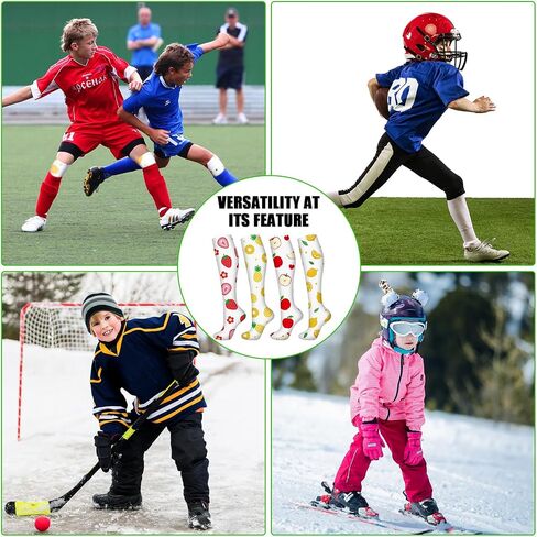 Jeyiour 4 Pairs Performance Socks Performance Liner Socks Fruit Pattern Soccer Field Hockey Liner Socks over the Calf Sock Shin Guard Liners Moisture Wicking Protection for Ice Hockey Horseback Riding in Saudi Arabia