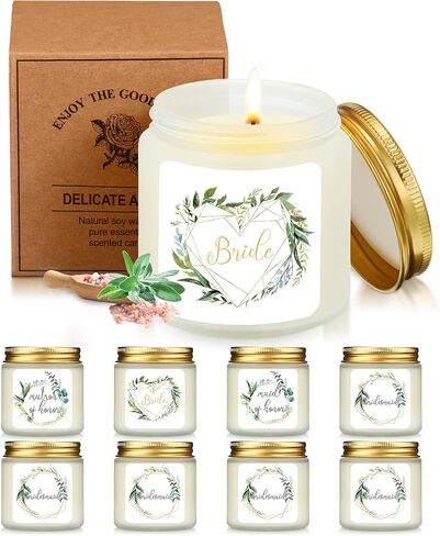 8 Pcs Bridesmaid Candles Gifts Candle Jar Wedding Gift Sea Salt Sage Scented Bridal Proposal Gift Natural Soy Wax Candles Matron Maid of Honor Gift Set for Bridal Shower, Wedding, Bachelor Party in Kuwait