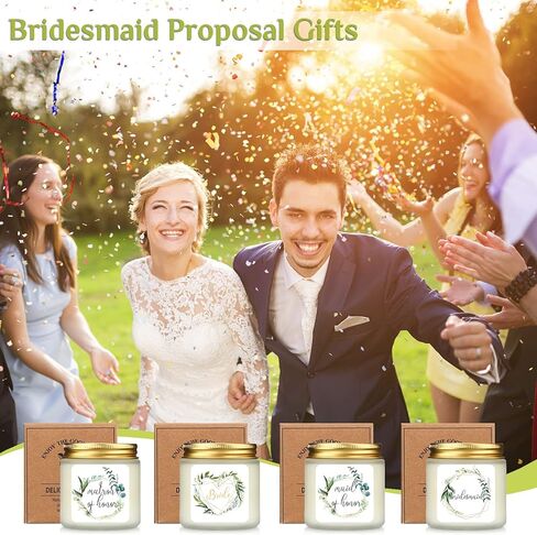 8 Pcs Bridesmaid Candles Gifts Candle Jar Wedding Gift Sea Salt Sage Scented Bridal Proposal Gift Natural Soy Wax Candles Matron Maid of Honor Gift Set for Bridal Shower, Wedding, Bachelor Party in Kuwait