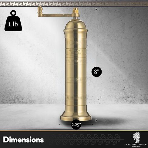 European Brass 8" Salt Mill Handcrafted Manuel Spice Mill Refillable Salt Grinder Handcrafted Greek Spice Grinder (8" Salt Mill) in Saudi Arabia