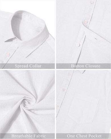 قمصان رجالي كتان كاجوال بأزرار سفلية من القطن، قميص رجالي خفيف الوزن لقضاء العطلات على الشاطئ، ملابس صيفية مع جيب، تي شيرت هاواي in Kuwait