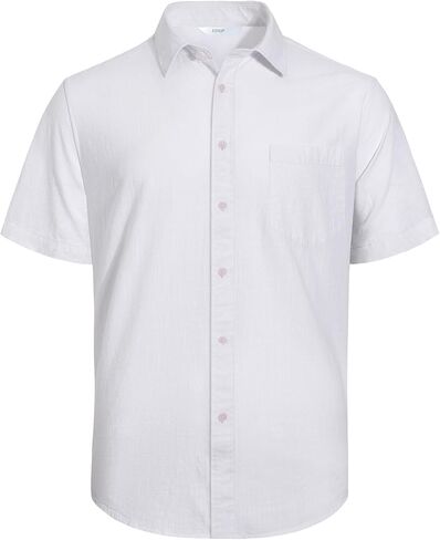 قمصان رجالي كتان كاجوال بأزرار سفلية من القطن، قميص رجالي خفيف الوزن لقضاء العطلات على الشاطئ، ملابس صيفية مع جيب، تي شيرت هاواي in Kuwait