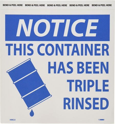 NMC HW23 NOTICE - THIS CONTAINER HAS BEEN TRIPLE RINSED Label - [Pack of 25] 6 in. Square PS Vinyl Hazardous Material Label in Saudi Arabia
