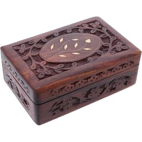 Li'Shay Wooden Trinket Keepsake Box with Carved Flowers-Square