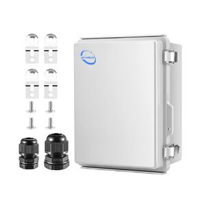 Waterproof Outdoor IP67 Junction Box (8.7"x6.7"x4.3") with Mounting Plate, Hinged Grey Cover and Wall Brackets - Weatherproof ABS Plastic Electrical Enclosure for DIY Projects (220x170x110mm)