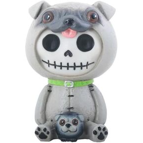 SUMMIT COLLECTION Furrybones Pugsly Signature Skeleton in Pug Dog Costume with a Little Dog