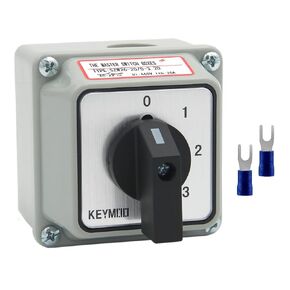 20A Rotary Changeover Switch with Box, 660V 4 Position 2 Poles 8 Terminals, 3-Way 1NO 1NC Blue Universal Selector Switch with Blue Fork Terminals IP65 CE 26-20/0-3.2D(Blue)