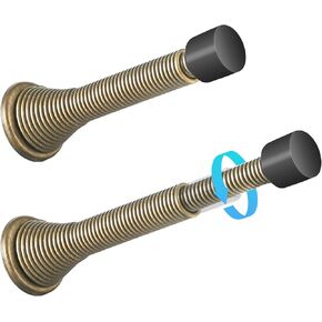 HOMOTEK 10 Pack Telescoping Spring Door Stoppers, Extended from 3-1/8 to 4-1/4 inches Wall Mount Extra Long Door Stops- Flexible Spring Doorstops Wall Protector (Antique Brass)