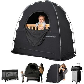 SlumberPod Portable Sleep Pod Baby Blackout Canopy Crib Cover, Sleeping Space for Age 4 Months and Up with Monitor Pouch, Pack n Play Blackout Cover, Baby Travel Essential (Navy Night Sky)