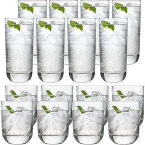 Libbey 31631 Polaris 16-Piece Tumblers and Rocks Glass Set, Drinkware Glasses Set of 15.2 Oz Tumbler & 11.1 Oz Rock Glasses, Clear Drinking Glasses Set of 16
