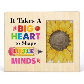 HOIJAUMAI Rustic Teacher Wood Picture Frame Gifts from Students, It Takes a Big Heart to Shape Little Minds Wooden Photo Frame, Tabletop & Wall Mounting, Display Photo 4x6 inch