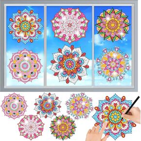 MEIEST 6 PCS Diamond Art Painting Kits for Suncatchers Mandala Art Stained Glass Window Clings, Mosaic Painting by Numbers,Window Film Static Clings 3D Decals,Art Craft Supplies (5) in Kuwait