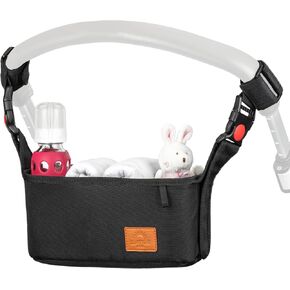 Universal Stroller Organizer Bag w/ Anti-Slip Straps to fit Nuna, UPPAbaby, Doona, Baby Jogger, & pet strollers | Durable Stroller Caddy Organizer Bag Stroller Oganizer with Cup Holder & ample storage