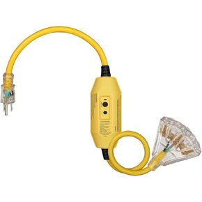 دليل سلك تمديد GFCI خارجي بطول 3 أقدام من DEWENWILS، سلك تمديد قياس 12/3 لأجهزة متعددة، كابل طاقة عالي التحمل مع قابس LED مضاء بـ 3 شقوق، أسود، مدرج في قائمة UL in Kuwait