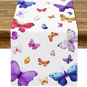 Sunwer Watercolor Butterfly Table Runner Spring Birthday Themed Party Decoration Home Kitchen Dining Room Decor 72Inches Long