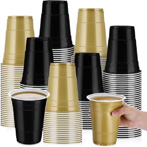 50 Pcs 16 oz Plastic Cups Bulk Graduation Cups Disposable Plastic Cups Birthday Cups Colored Cups for Graduation Party Wedding Theme Party Birthday(Black, Gold)