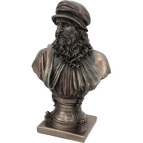Italian Renaissance Artist Leonardo Da Vinci Figurine 9 1/8 Inch Bronze Resin Stone Bust Statue