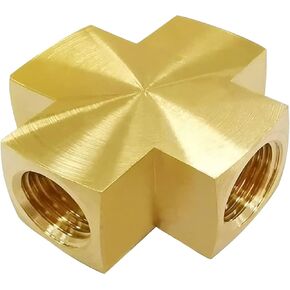 gotonovo 4 Way Brass Pipe Fittings 1/4 x 1/4 x 1/4 x 1/4 Inch NPT Female Thread Bar stock Cross Connector Pipe Fitting