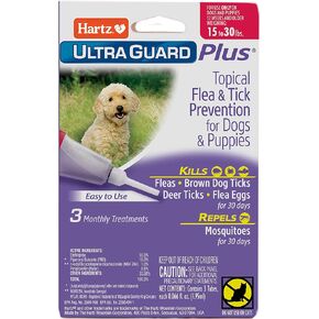 Hartz UltraGuard Plus Topical Flea & Tick Prevention for Dogs and Puppies - 5-15 lbs, 3 Monthly Treatments
