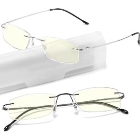 touk Titanium Rimless Reading Glasses Blue Light UV Blocking, Lightweight Spring Hinge Computer Readers for Men Wowen 2 Pack