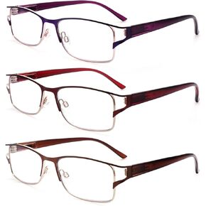 3 Pack Reading Glasses for Women, Fashion Blue light Blocking Metal Frame Reading, Lightweight Spring Hinge Readers