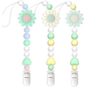 2 Pack Silicone Pacifier Clip for Boys and Girls, Features One-Piece Design Pacifier Strap with Clip, Adorable Sunflower Pacifier Holder for Baby Teethers and Toys
