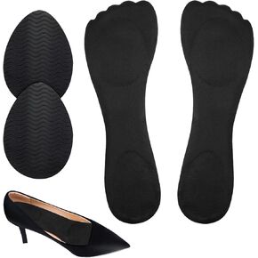 2 Pairs High Heel Pads, Soft 3/4 High Gel Heel Cushion Inserts High Heel Non Slip Pads Black Dress Shoe Inner Insoles Self-Adhesive Anti Slip Soles Cushioning Insoles for Flats Boots Sandals Women