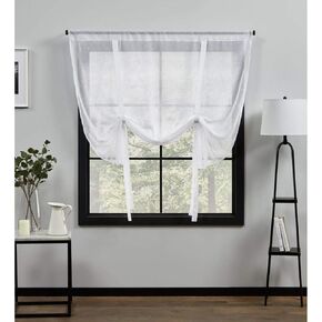 Exclusive Home Belgian Sheer Rod Pocket Tie Up Shade, 54"x63", Taupe