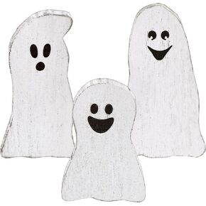 Suzile 3 Pcs Halloween Decor Wooden Ghost Sign Ghost Theme Table Centerpieces Cute Ghost Tiered Tray Decorations Rustic Farmhouse Ghost Sign for Halloween Fall Party Home Shelf Photo Prop Display