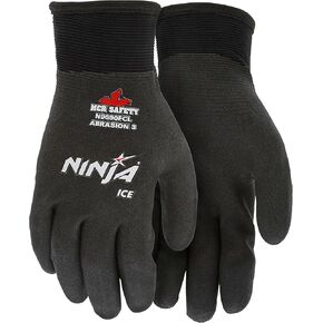 MCR Safety Gloves N9690FCL Ninja Ice Insulated Work Gloves 15-Gauge Black Nylon with Acrylic Terry Interior Fully Coated with HPT, Large, 1 Pair