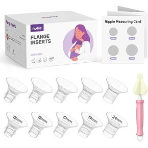 Nuliie 10PCS Flange Inserts 13/15/17/19/21mm for 24mm Flange/Shield of Most Pumps, BPA Free Inserts, Compatible with Momcozy/Medela/Elvie/Spectra/Bellababy/TSRETE/Willow/Nuliie Breast Pumps