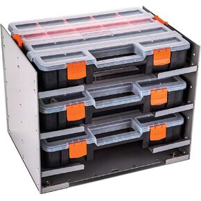 AA Products Inc. P-SH-Tote Shelf Kit for Van Shelving Storage, 3 Plastic Storage Box w/ 1 Set Organizer Holder for Small Parts, Screws and Hardwares