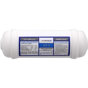 Hydronix ICF-6 Inline Reverse Osmosis Post, Fridge & Ice Coconut GAC Water Filter 2 x 6, 1000 Gal, 1/4" NPT Ports