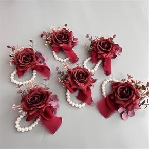 6pcs/lot Artificial Rose Boutonniere for Men, Wedding Party Decorations, Groomsmen Bouquets, Groom Boutonniere with Rose Petals, (pink boutonniere)