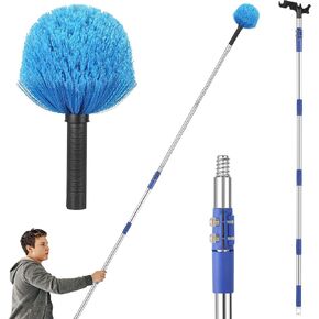 Cobweb Duster with Extension Pole, 5-8 ft Adjustable Telescopic Pole, Medium Stiff Bristles, Lightweight Spider Web Brush for High Ceilings, Walls, Indoor & Outdoor Cleaning, Blue