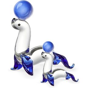 زوج LONGWIN من طيور البطريق الزجاجية الأم مع تمثال صغير، تمثال صغير من الزجاج المنفوخ يدويًا لتزيين المكتب هدية للأم والنساء (أزرق) in Kuwait